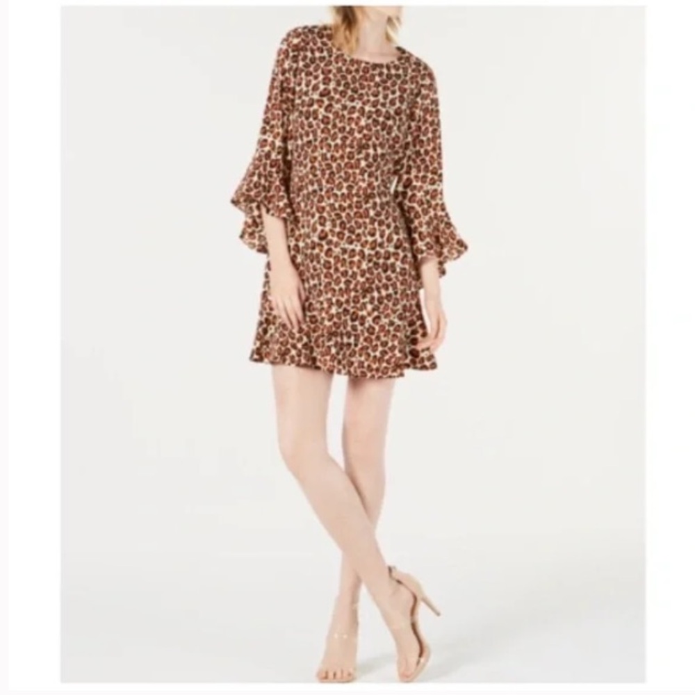 Bar III Bell-Sleeve Leopard Print Dress Size 2 - Picture 7 of 15